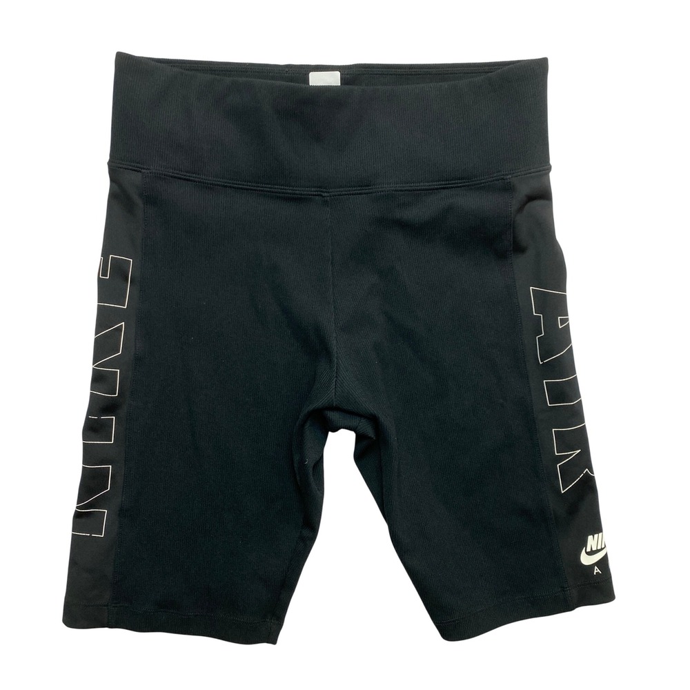 Nike Shorts Womens Large Black Air Ribbed High Waisted Graphic Bike Shorts